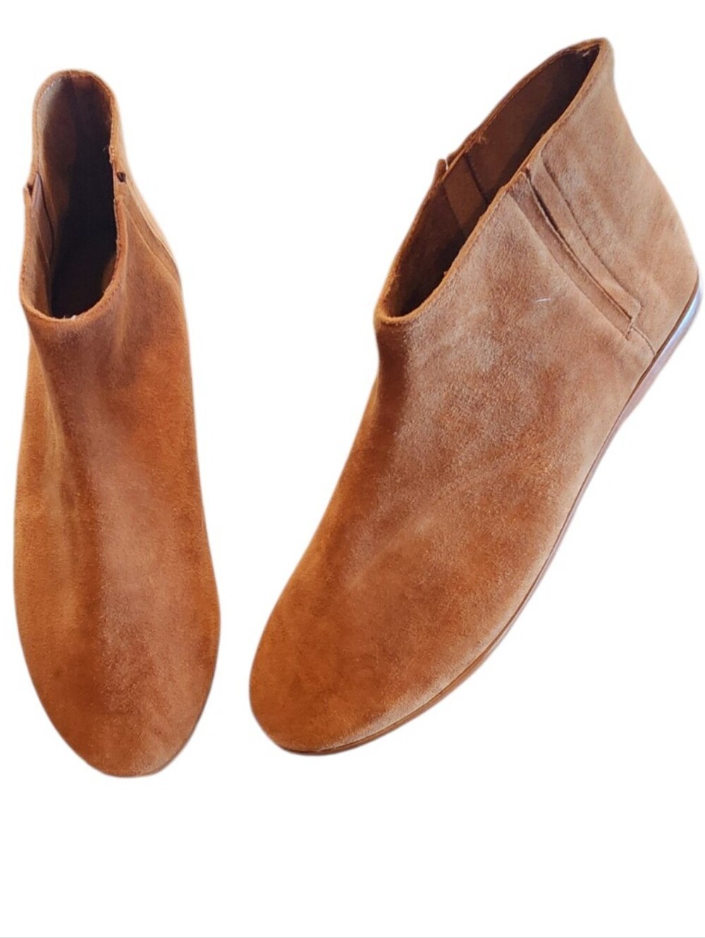 TKEES Sienna Suede Ankle Boots Tan Brown Minimalist Flat Booties Size 11B Brazil